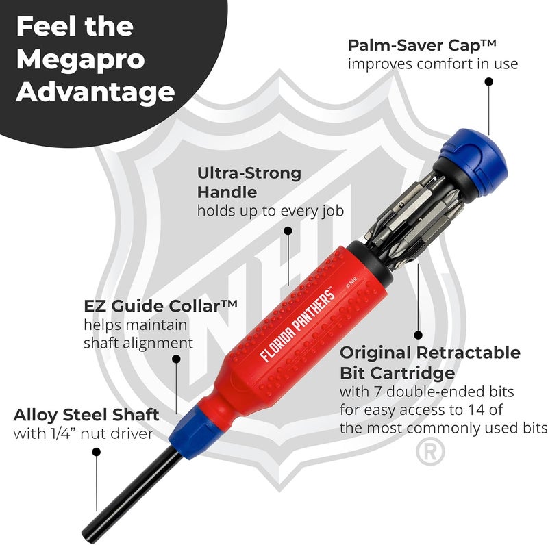 Megapro ® NHL® Team Edition Multi-bit Screwdriver | Officially Licensed NHL® Gear | Durable, Ergonomic, Pro-Grade Screwdriver (Florida Panthers™) - Image 4
